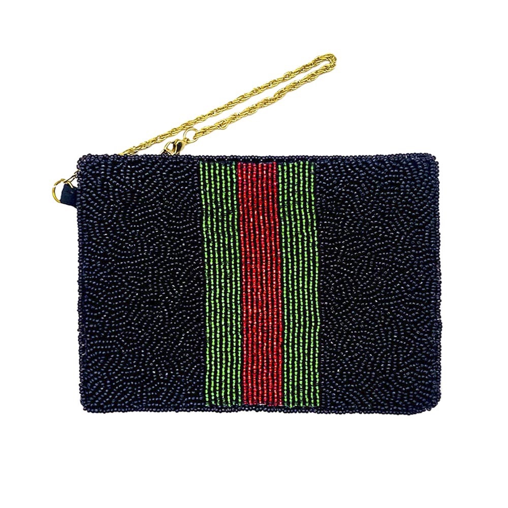Color block black red green seed beaded fashion pouch wallet - Picture 2 of 4